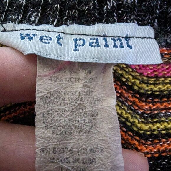 VTG Wet Paint Cowl Neck Sweater L Sleeveless Chevron Grey Orange Cluttercore - Picture 6 of 7